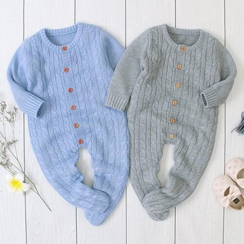 Autumn Winter Baby Boys Girls Pure Color Bind Foot Rompers Clothes 2020 Children Baby Boy Girl Kids Knitting Long Sleeve Rompers
