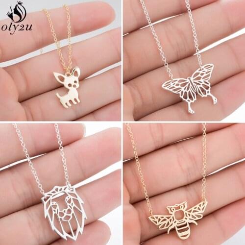 Oly2u Cartoon Pet Dog Pendant Necklace Gold Charms Chihuahua Butterfly Bee Animal Necklaces Choker Necklace Chain for Kids