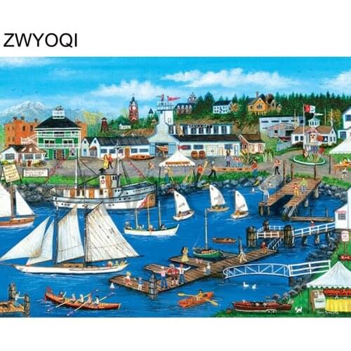 Full Square Diamond embroidery Harbour sailing dragon boat DIY3D Diamond painting Cross stitch Full Round Diamond mosaic seaside