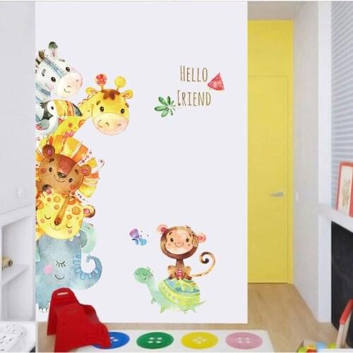 Popular Watercolor Elephant Giraffe Lion Zebra Monkey Animal Partner Pyramid Cartoon Art Mural