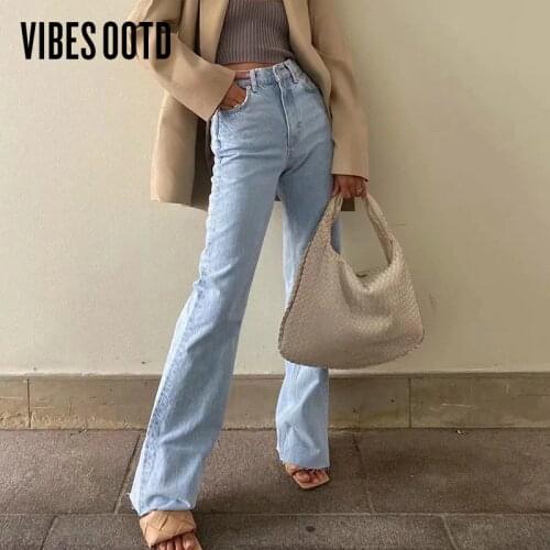 VIBESOOTD Casual Fashion Straight Leg Jeans Denim Bottom Harajuku Boyfriend Long High Waist Womens Baggy Jeans Fall Pants