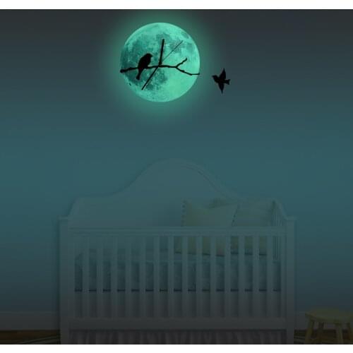 Funlife Bird on the Branches Glowing Moon Wall Clock,Glow in the Dark Home Decor,Quartz Sweep Silence for Living Room,30cm12