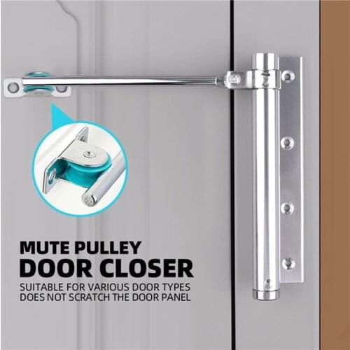 Adjustable Door Automatic Closer Aluminum Alloy Automatic Door Spring Silver Tone Intensity, Suitable for Fire Door 40 Kg