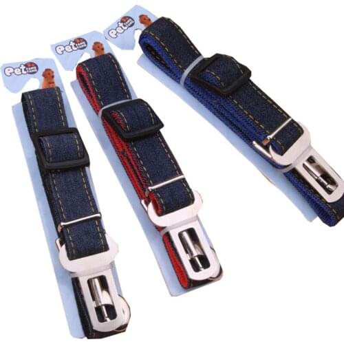 Pet Dog Seat Belt Adjustable Car Seat Belt Safety Lead Leash for Small Medium Dogs Retractable Denim Cloth Seatbelt For Travel