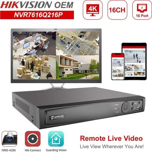 Anpviz 4K 16CH POE NVR Hikvision OEM NVR DS-7616NI-Q2/16P Network Video Recorder IP Camera CCTV System HD Video Output P2P View