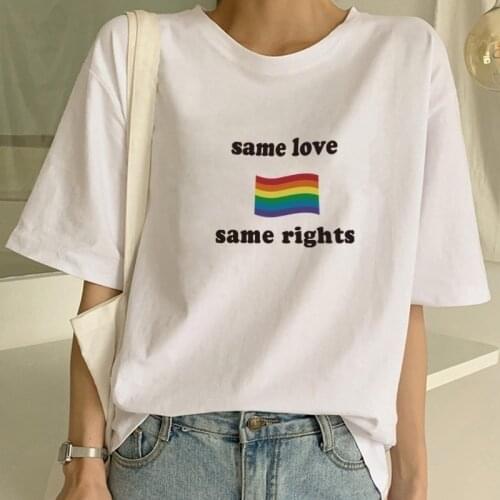 Sunfiz YF Orange Tees Hot Sale Same Love Same Rights Rainbow Flag Printed T Shirt LGBT Gay Lesbian Support Tee Tops