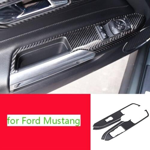 Carbon Fiber Car Window Control Switch panel Decor Frame Cover for Ford Mustang 2015 2016 2017 2018 2019 Car Styling Sticker