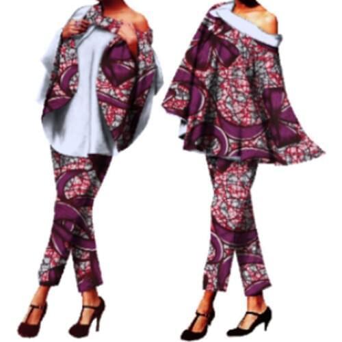 Stock Size Low Price Women Custom Sets Crop Top and Pants Set Batwing Sleeve Off Shouder 2 Pieces Set Africa Clothing WY236
