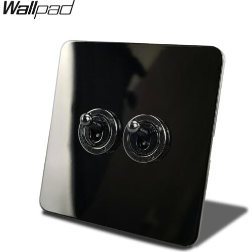 Wallpad 2 Gang 2 Way Toggle Switch Double Electric Light Switch Black Nickel Plate Stainless Steel Panel