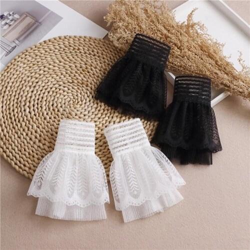 Womens Gothic Lace Mesh Stretch Wrist Cuffs Bracelets for Wedding Party Pack of 2