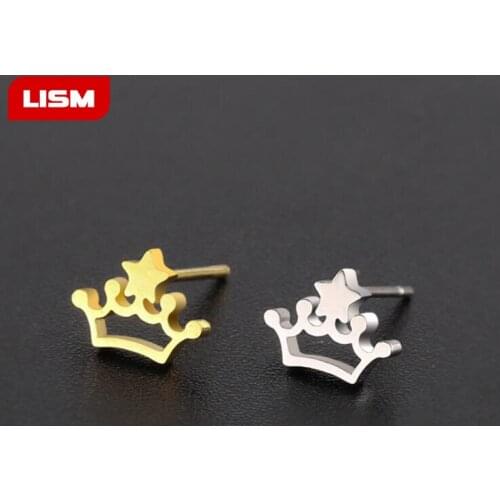 Stainless Steel Crown Earrings For Women Girl Lovely Sweet Stud Earrings Fashion Elegant Stainless Steel jewelry