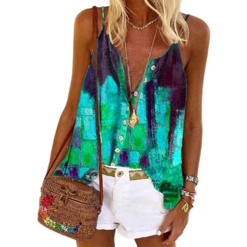 New Summer Camisole Printed Spaghetti Strap Women Sleeveless V Neck Top for Dating