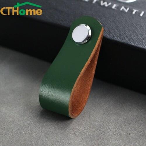 1 PC Brass Cowhide Leather Furniture Knob Pull Handle and Knobs for Doors Cabinet Chest Drawer Suitcase Handles with Screws