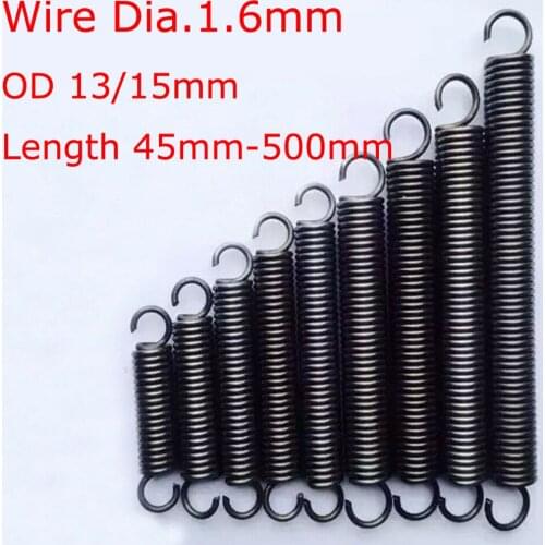 1pcs Wire Diameter 1.6mmTension Extension Spring Expansion Springs Length 45/55/65/75/85/95/115/135/165-500mm Out Diameter13/15m
