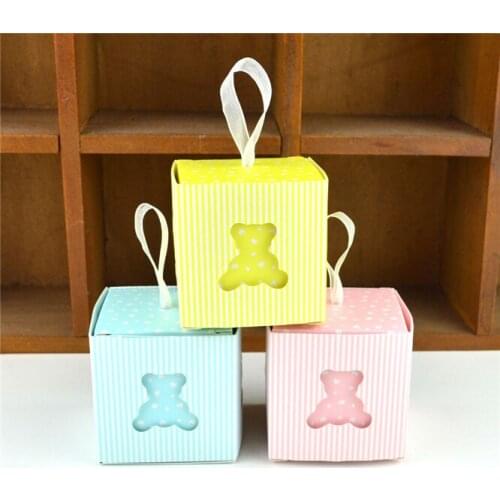 100pcs Cute Bear Hollow Valentines Gift Box with Ribbon Wedding Birthday Party Baby Shower Square Gift Candy Box Party Supplies