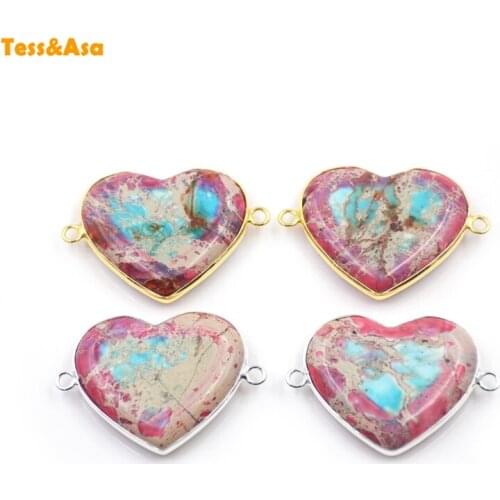 3pcs Natural Emperor Stone Heart Shape Pendant Stone Two-hole Connector Elegance Charm Woman Jewelry MakingDIY Necklace Bracelet