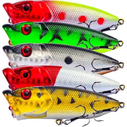 5pcs Lots Topwater Popper Fishing Lures 6.5cm 12g Hard Artificial Bait Plastic Wobblers
