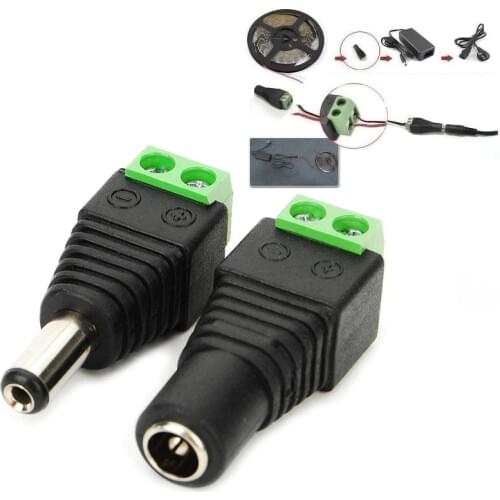 5pcs Female Male DC Power Cable Connector 5.5mmX2.1mm Jack Plug Connection For 5050 5630 3528 Single Color LED Strip CCTV Camera