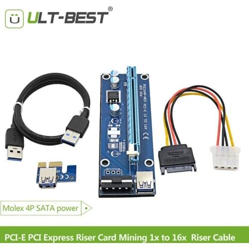 ULT-Best PCI-E PCI Express Riser Card Mining 1x to 16x USB 3.0 Cable SATA to 4Pin IDE Molex Power Supply for BTC Miner Machine