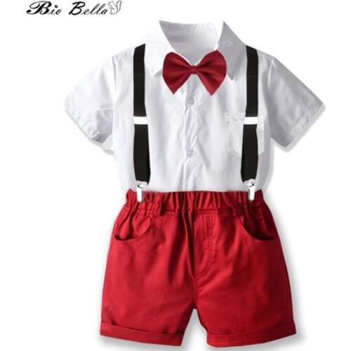 Kids Boy Summer Clothes Suit Gentleman Soild Baby Boys Clothing T-Shirt+Pants Wedding Party 1-6 Years Children Boy Clothing Suit