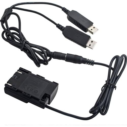 DR-E6 Dummy Battery Coupler Adapter + Dual USB Cable for Canon 6D 7D 5D Mark II III IV 70D 80D Power Bank & USB Socket as LP-E6