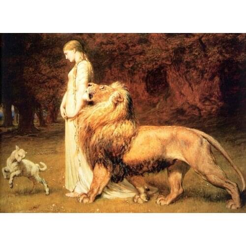 Briton Riviere Una and the Lion Handmade Oil Painting repro 24''x36