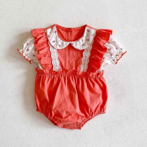 Summer Baby Girl Clothes Newborn Flower Flying Sleeve Bodysuits Skirt Triangle Climbing Sweet Cotton Newborn Jumpsuit