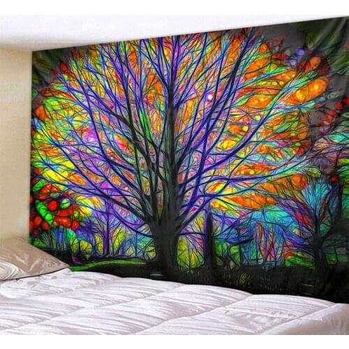 Colorful tree tapestry psychedelic forest art wall hanging bohemian mandala hippie bedroom living room dormitory yoga beach mat