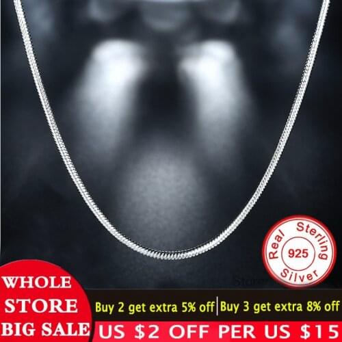 LMNZB 100% 925 Sterling Silver 2mm Snake Chain Necklace Women Men Statement Unisex Jewelry Gift 16-24 inch LX02