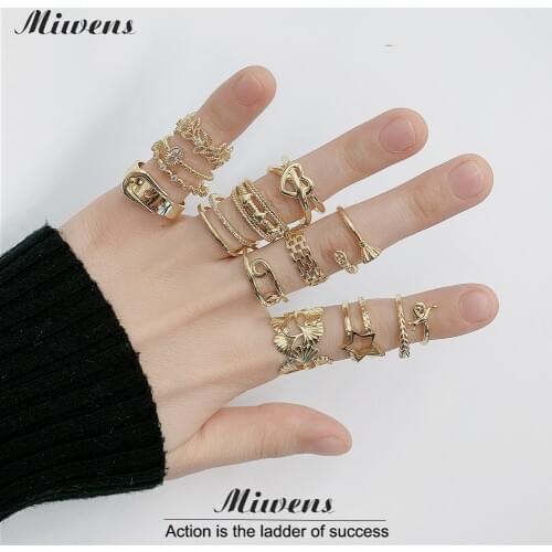 Miwens Gold Color Copper Open Rings For Women Man Vintage Adjustable Finger Rings CZ Flower Circle Rings Statement Jewelry