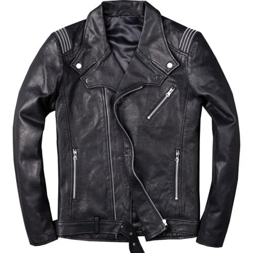 2021 Mens Genuine Leather Jacket Sheepskin Motorcycle Leather Jacket Sheepskin Spring and Autumn Jacket