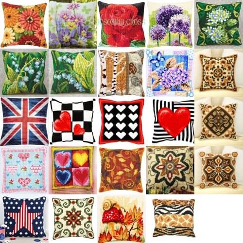 126 patterns NEW DIY Needlework Kit Acrylic Yarn Embroidery Pillow Tapestry Canvas Cushion Front Cross Stitch Pillowcase