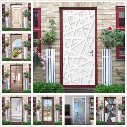 White Geometry Stickers on the Doors Bathroom Mural Peel and Stick Wallpaper DIY Self-adhesive Waterproof Posters adesivi porta