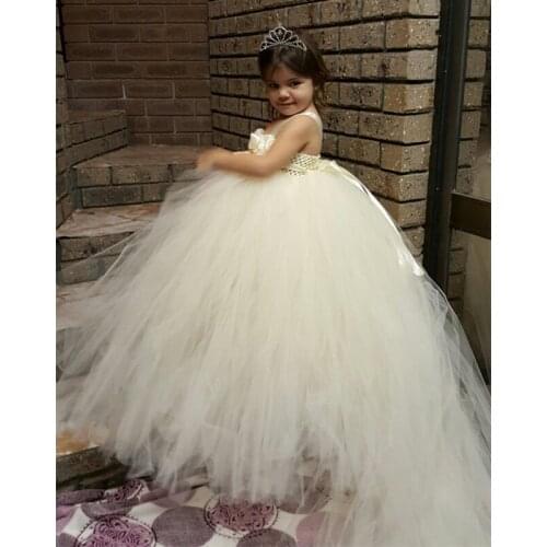 Flower Girls Trailing Party Dress Photo props Ball Gown Handmade Baby Girls Tulle Tutu Dresses For Birthday Wedding