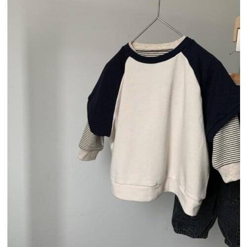 2021 New Girls Boys Patchwork Sweatshirt Spring Fashion Cotton Kids Sweatshirt 1-7 years QM2378