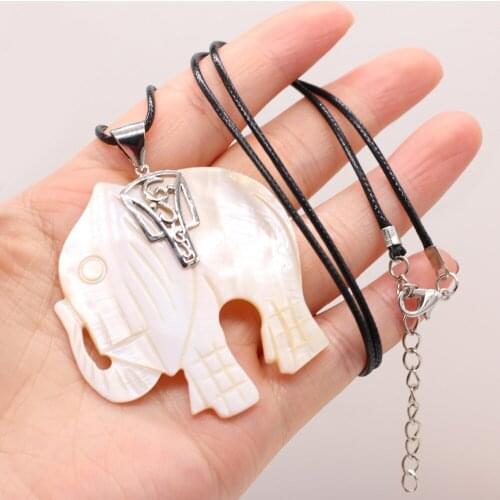 New Style Natural Shell Alloy Necklace Elephant-Shaped Pendant Leather Cord 2MM Charms For Elegant Women Love Romantic Gift