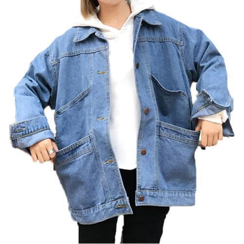 Solid Turn-down Collar Jean Jacket for Women Loose Casual Blue Fashionable Women Coats Female outwear Denim Feminine