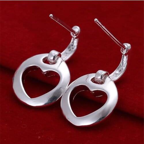 Wholesale High Quality Jewelry Sterling Jewelry Silver Color Fashion Hollow Heart Earrings For Women Best Gift SMTE124
