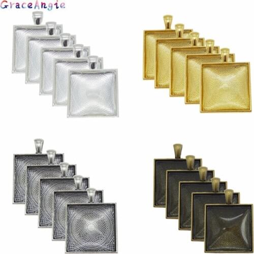 4Sets Square Cameo Cabochon Base Tray With Glass Jewelry Findings Handmade Crafts Photo Accessories
