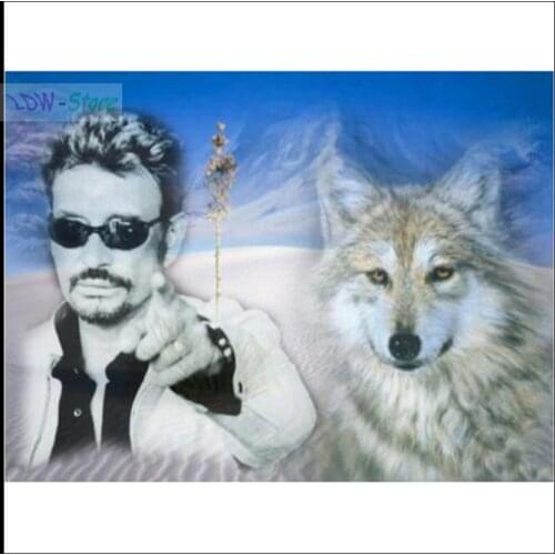 Full Square/Round Drill 5D DIY Diamond Painting "Johnny Hallyday & wolf" Embroidery Cross Stitch Mosaic Home Decor Gift NEW754