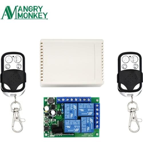 Angry monkey 433Mhz Remote Control Wireless Switch AC 85V ~ 250V 220V 4 CH Relay Receiver Module and 2Pieces 433 mhz Control