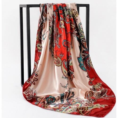 Luxury Brand Silk Scarf Square Women Paisley Headscarf Foulard Satin Hijab Shawls and Wraps Bandana Kerchief Scarves Stoles 2019