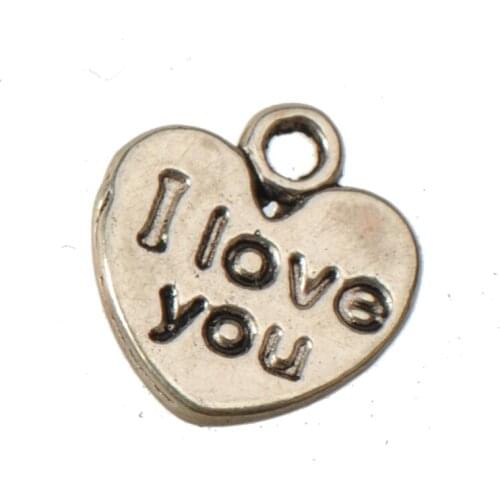 Silver Small Charms For Bracelets Hairpins Dangle DIY Jewelry Make Heart I Love You Valentines Day Fashion Findings 11mm 100pcs