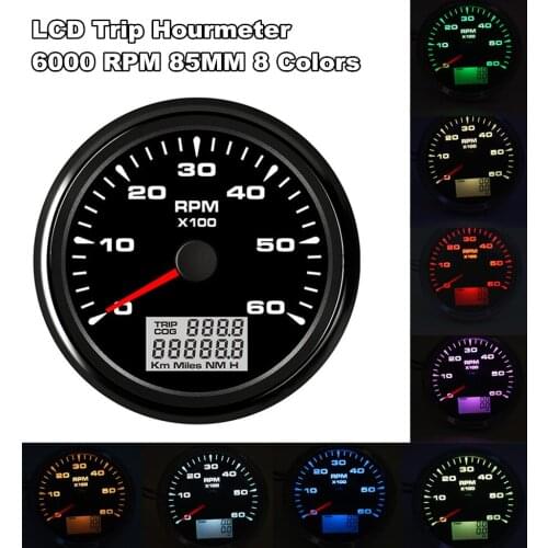 85mm Digital Tachometer 6K RPM Vessel tacho Gauge with Hourmeter Truck Car Boat Auto Rev Counter with 8 color Backlight