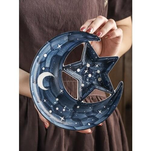 Plate Tray Dish Sauce Dipping Serving Platter Ornament Moon Star Home Decoration Celebration Ramadan Craft Placing