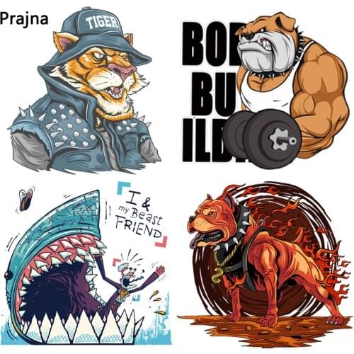 Punk Animal Patch Iron On Transfer For Clothing Heat Transfer Dog Tiger Rock Patches For Clothes DIY Thermal Stickers on Clothes