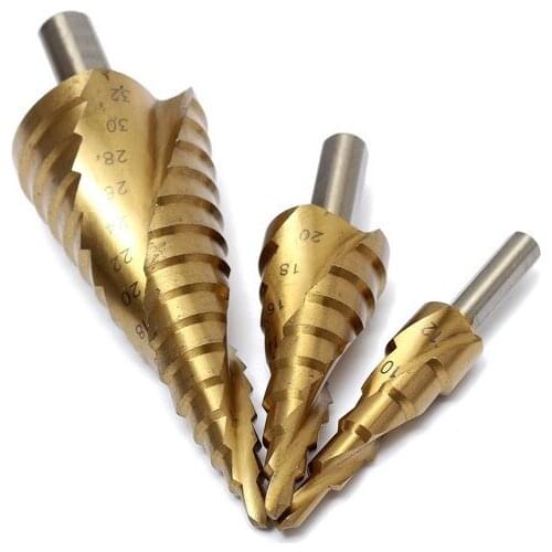 1PC HSS 4-12mm/ 4-20mm/4-32mm Titanium Spiral Groove Step Drill Bit Triangle Shank Metal Hole Cutter Cone Saw Stepped Drill