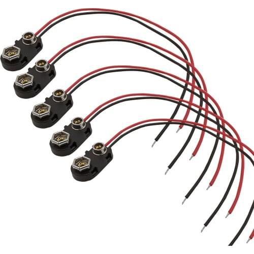 5Pcs/Lot 9V Battery Snap on Strap Clip Plastic Hard Shell Battery 15cm Lead Wire Battery Clip I Type Connectors