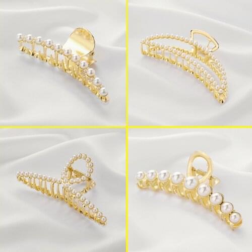 Pearl metal catch clip large Korean ins hair catch hair clip back head net red shark clip bath plate hair accessories