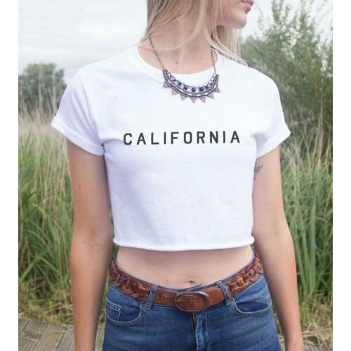 Women Summer Crop Top California Letters Print Short tshirt 2015 Sexy Slim Funny Top Tee Hipster Latest Black White HH203-6